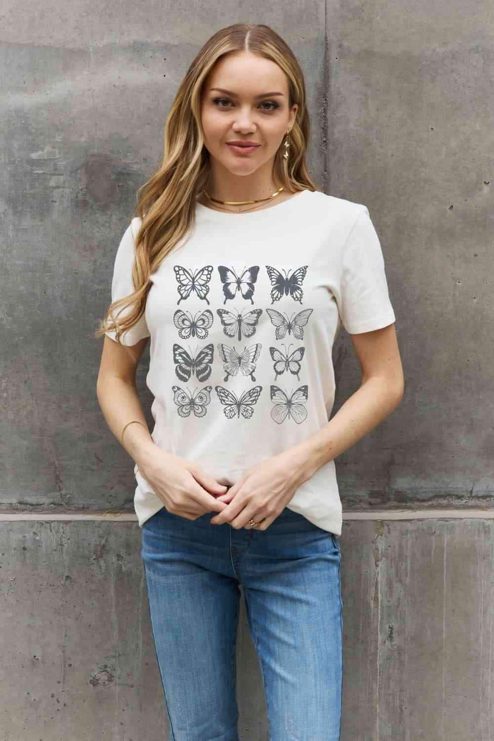 Simply Love Simply Love Butterfly Graphic Cotton T-Shirt Women's T-Shirts - Tophatter Daily Deals