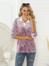 Tie-Dye Half Button Long Sleeve T-Shirt Lilac Women's T-Shirts - Tophatter Daily Deals