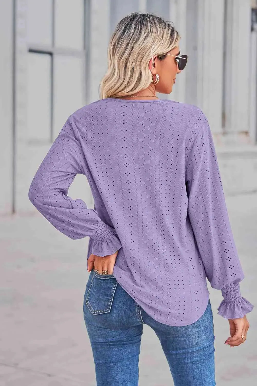 Contrast V-Neck Flounce Sleeve Top Blouses - Tophatter Daily Deals
