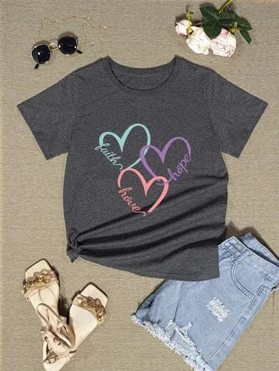 Heart Round Neck Short Sleeve T-Shirt Women's T-Shirts - Tophatter Daily Deals