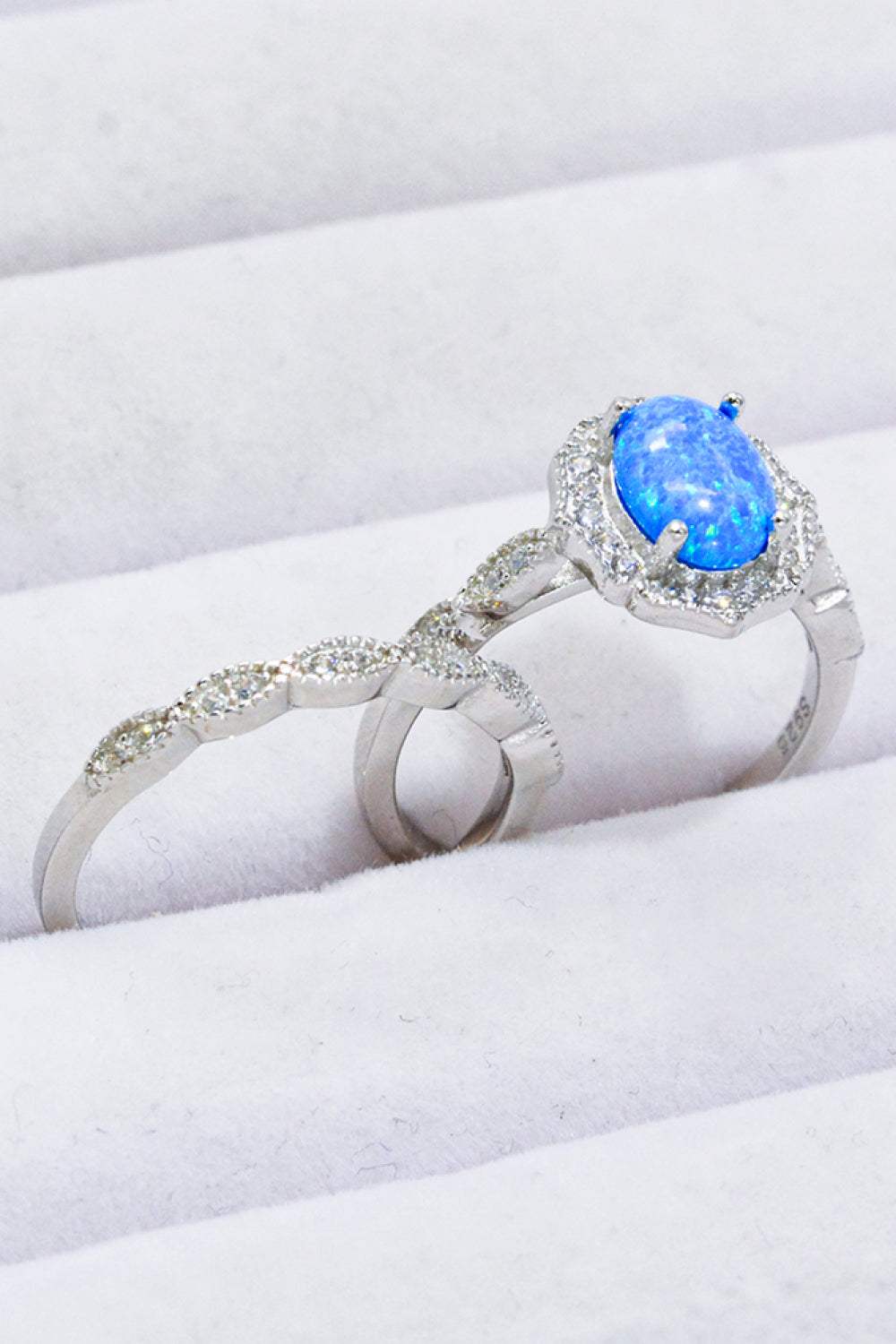 2-Piece 925 Sterling Silver Opal Ring Set Sky Blue Opal - Tophatter Daily Deals