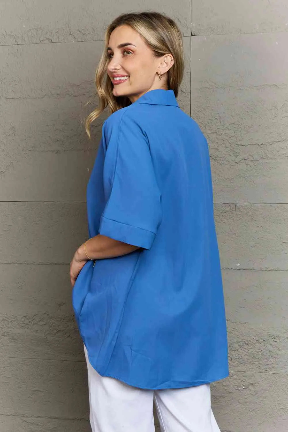 Plus Size Collared Half Sleeve Hem Detail Top Blouses - Tophatter Daily Deals