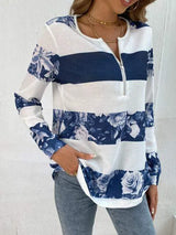 Printed Half Zip Long Sleeve T-Shirt Women's T-Shirts - Tophatter Daily Deals