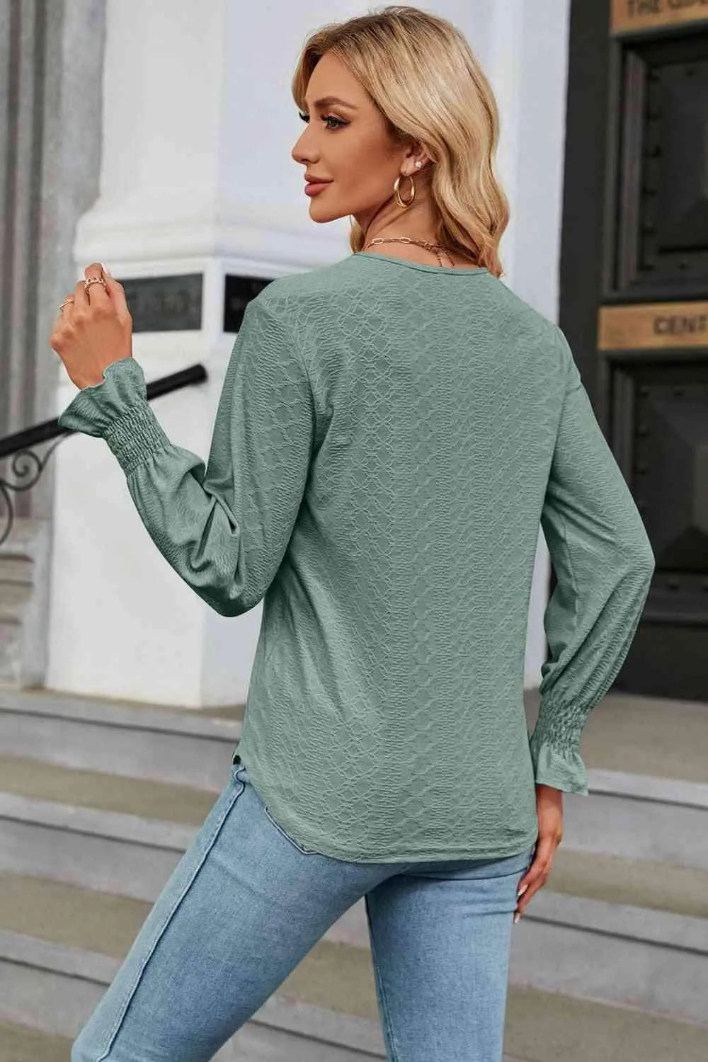 V-Neck Flounce Sleeve Blouse Blouses - Tophatter Daily Deals
