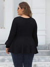 Plus Size Ribbed V-Neck Long Sleeve Blouse Blouses - Tophatter Daily Deals