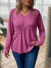 Plus Size Heathered V-Neck Decorative Button T-Shirt Light Mauve Women's T-Shirts - Tophatter Daily Deals