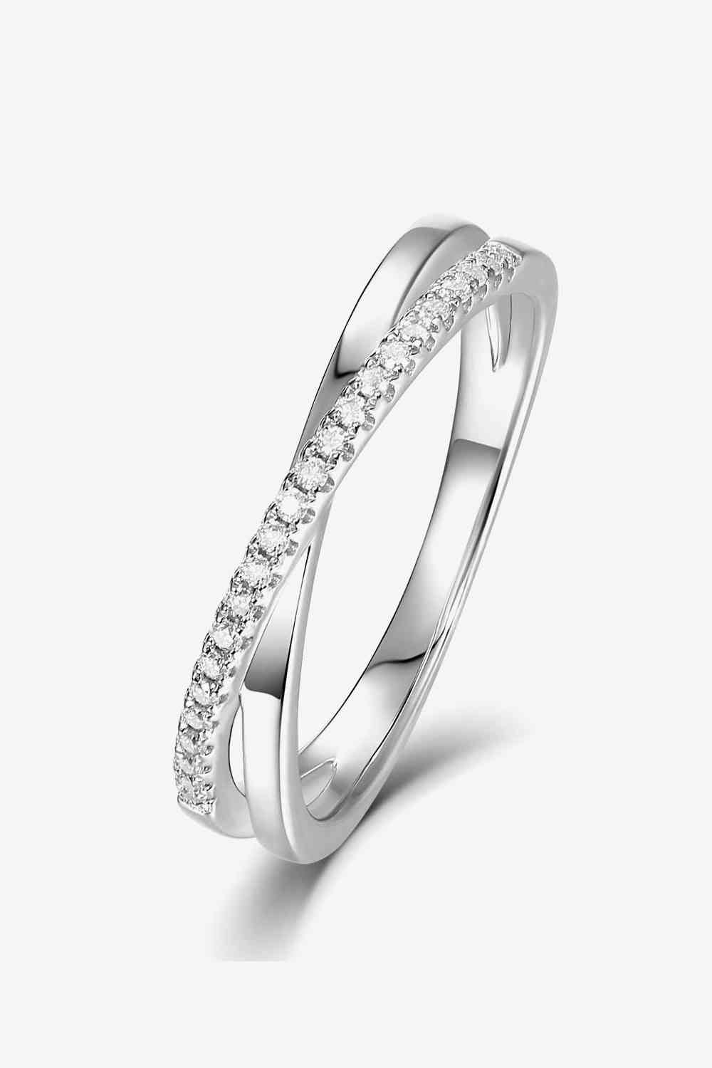 Adored Moissanite Crisscross 925 Sterling Silver Ring Silver Moissanite - Tophatter Daily Deals