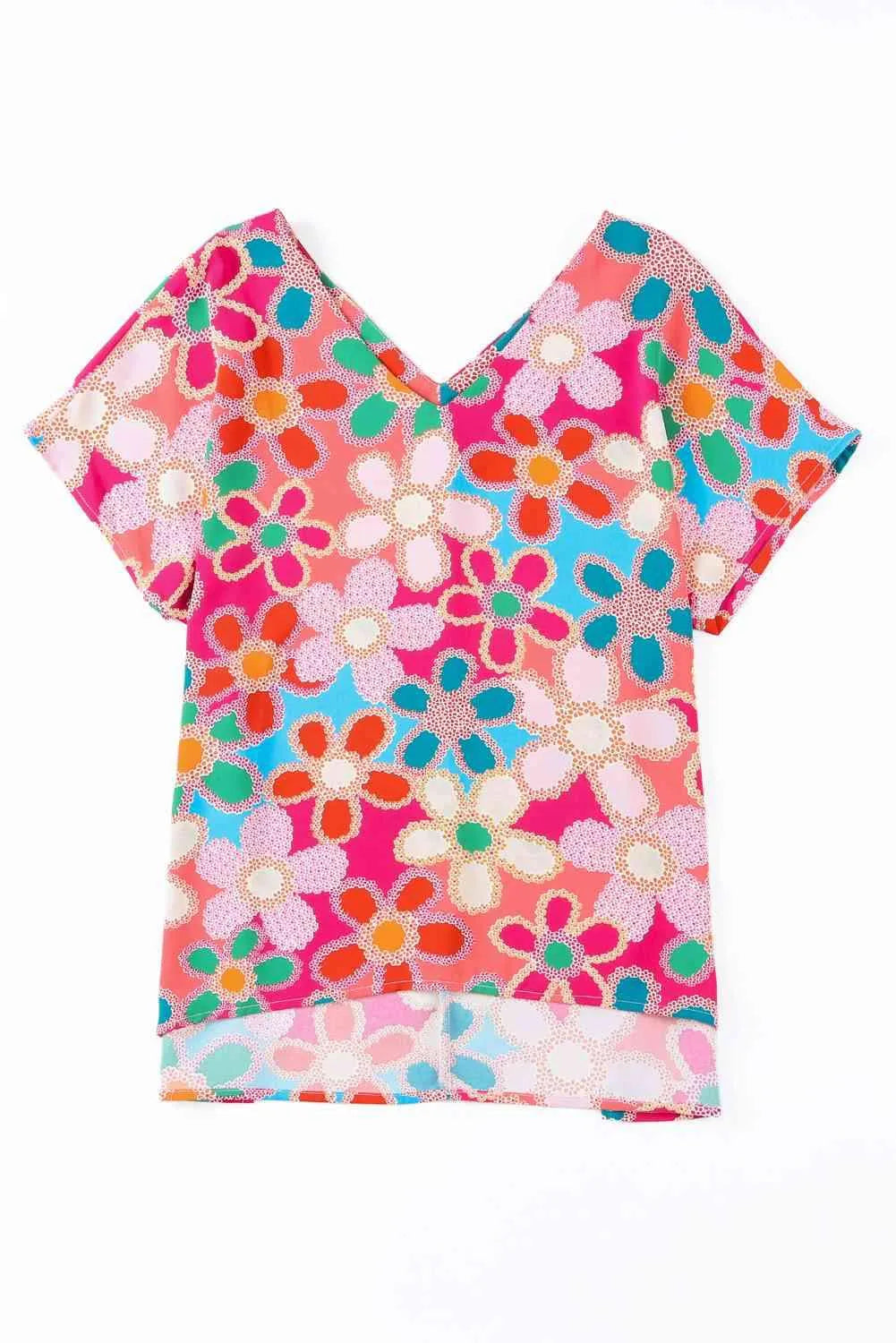 High-Low V-Neck Short Sleeve Blouse Blouses - Tophatter Daily Deals