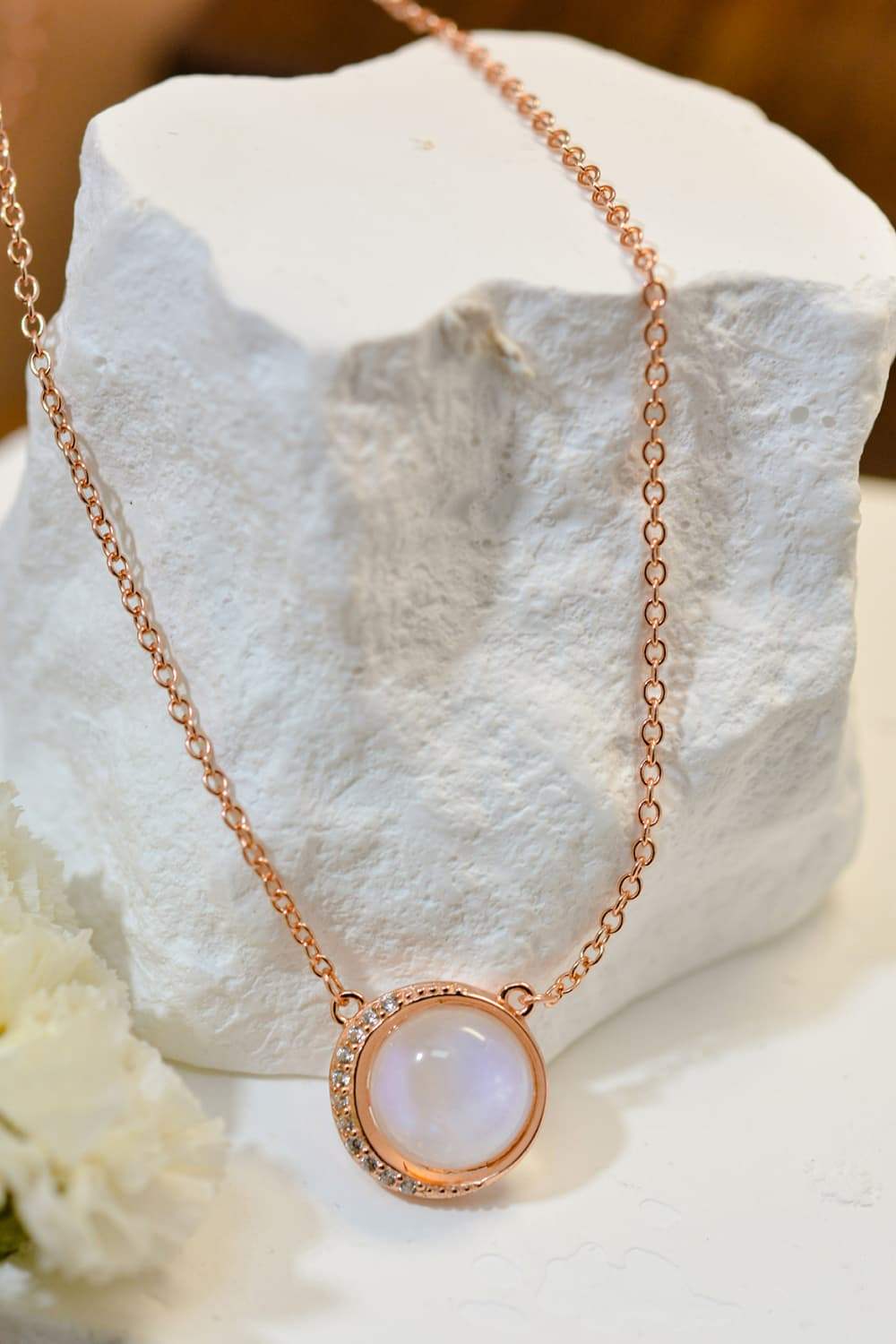 High Quality Natural Moonstone 18K Rose Gold-Plated 925 Sterling Silver Necklace Moonstone - Tophatter Daily Deals