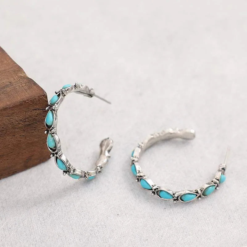 Artificial Turquoise Silver-Plated Hoop Earrings Earrings - Tophatter Daily Deals