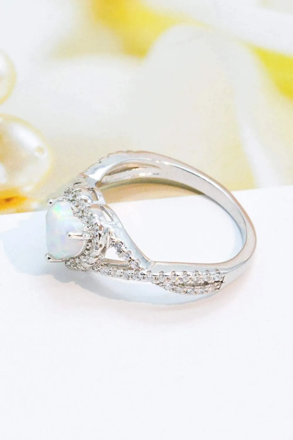 925 Sterling Silver Heart Opal Crisscross Ring Opal - Tophatter Daily Deals