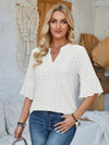 Eyelet Notched Half Sleeve T-Shirt Women's T-Shirts - Tophatter Daily Deals