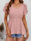 Swiss Dot Buttoned Petal Sleeve Peplum Blouse Dusty Pink Blouses - Tophatter Daily Deals