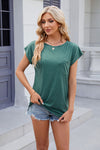 Pocketed Heathered Cap Sleeve T-Shirt Green Women's T-Shirts - Tophatter Daily Deals