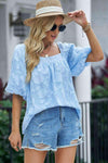 Applique Puff Sleeve Square Neck Blouse Blouses - Tophatter Daily Deals