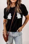 Ghost Graphic Short Sleeve Round Neck T-Shirt Black Women's T-Shirts - Tophatter Daily Deals