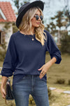 Eyelet Round Neck Long Sleeve T-Shirt Women's T-Shirts - Tophatter Daily Deals