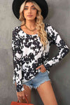 Cow Print Round Neck Long Sleeve Top Cow Women's T-Shirts - Tophatter Daily Deals