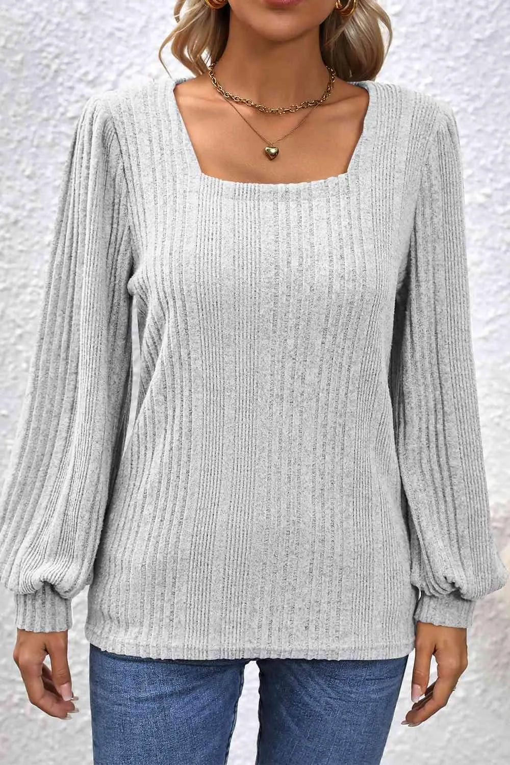 Square Neck Puff Sleeve Blouse Light Gray Blouses - Tophatter Daily Deals