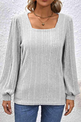 Square Neck Puff Sleeve Blouse Light Gray Blouses - Tophatter Daily Deals