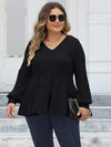 Plus Size Ribbed V-Neck Long Sleeve Blouse Blouses - Tophatter Daily Deals