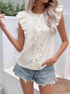 Decorative Button Frill Trim Round Neck Top Blouses - Tophatter Daily Deals