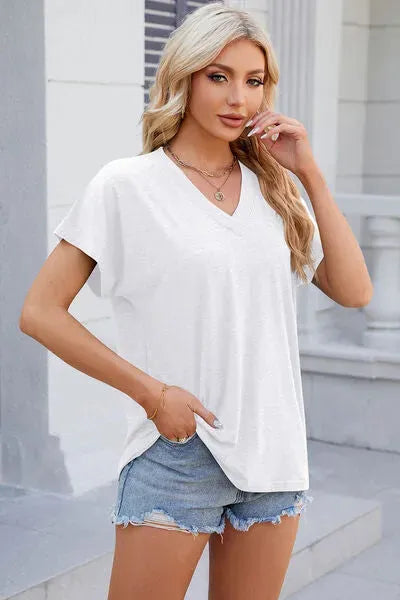 V-Neck Short Sleeve T-Shirt Women's T-Shirts - Tophatter Daily Deals