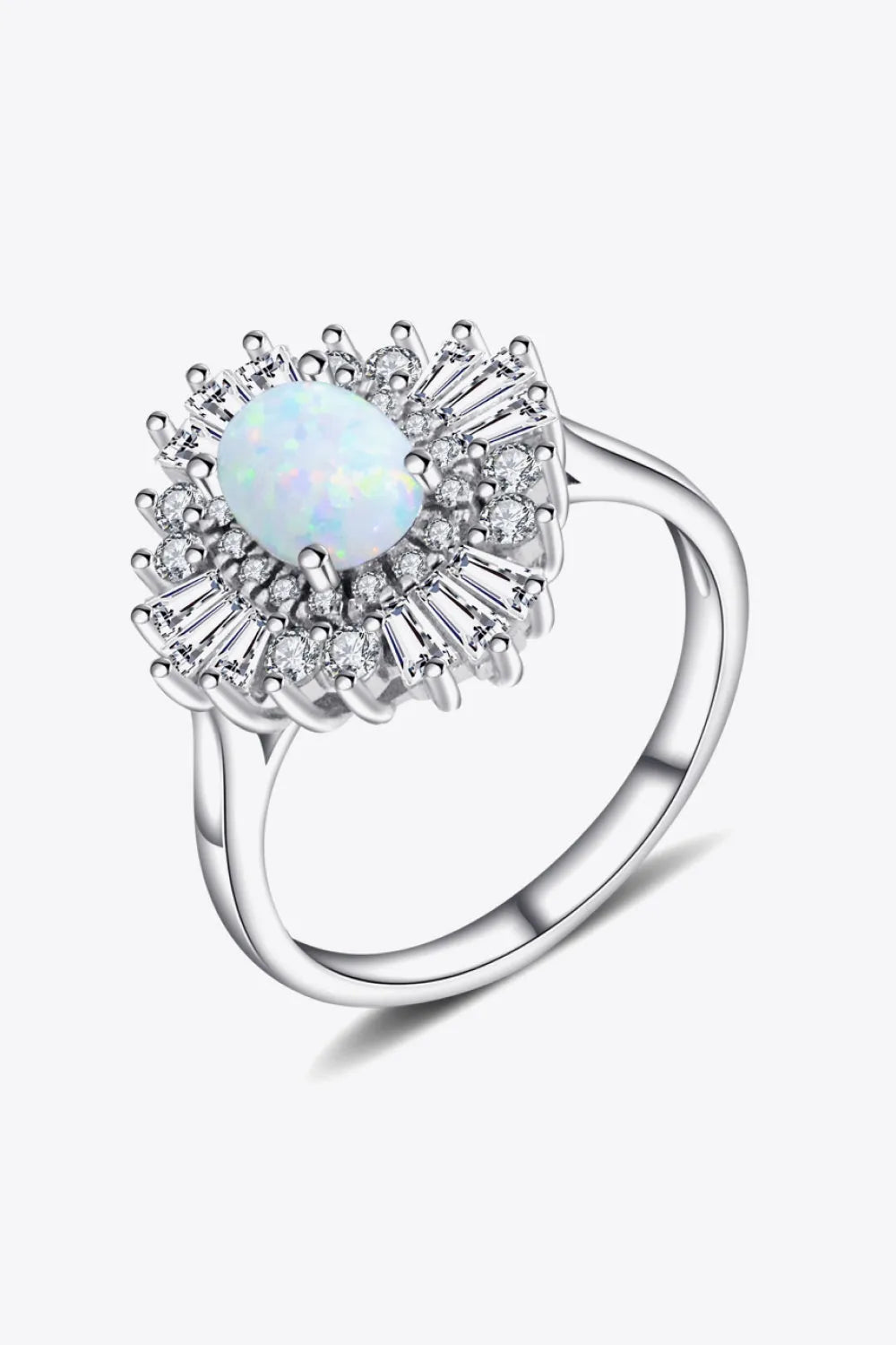 Modern 925 Sterling Silver Opal Halo Ring - Tophatter Shopping Deals - Electronics, Jewelry, Auction, App, Bidding, Gadgets, Fashion