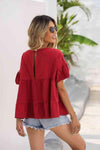 Round Neck Ruched Short Sleeve Blouse Blouses - Tophatter Daily Deals