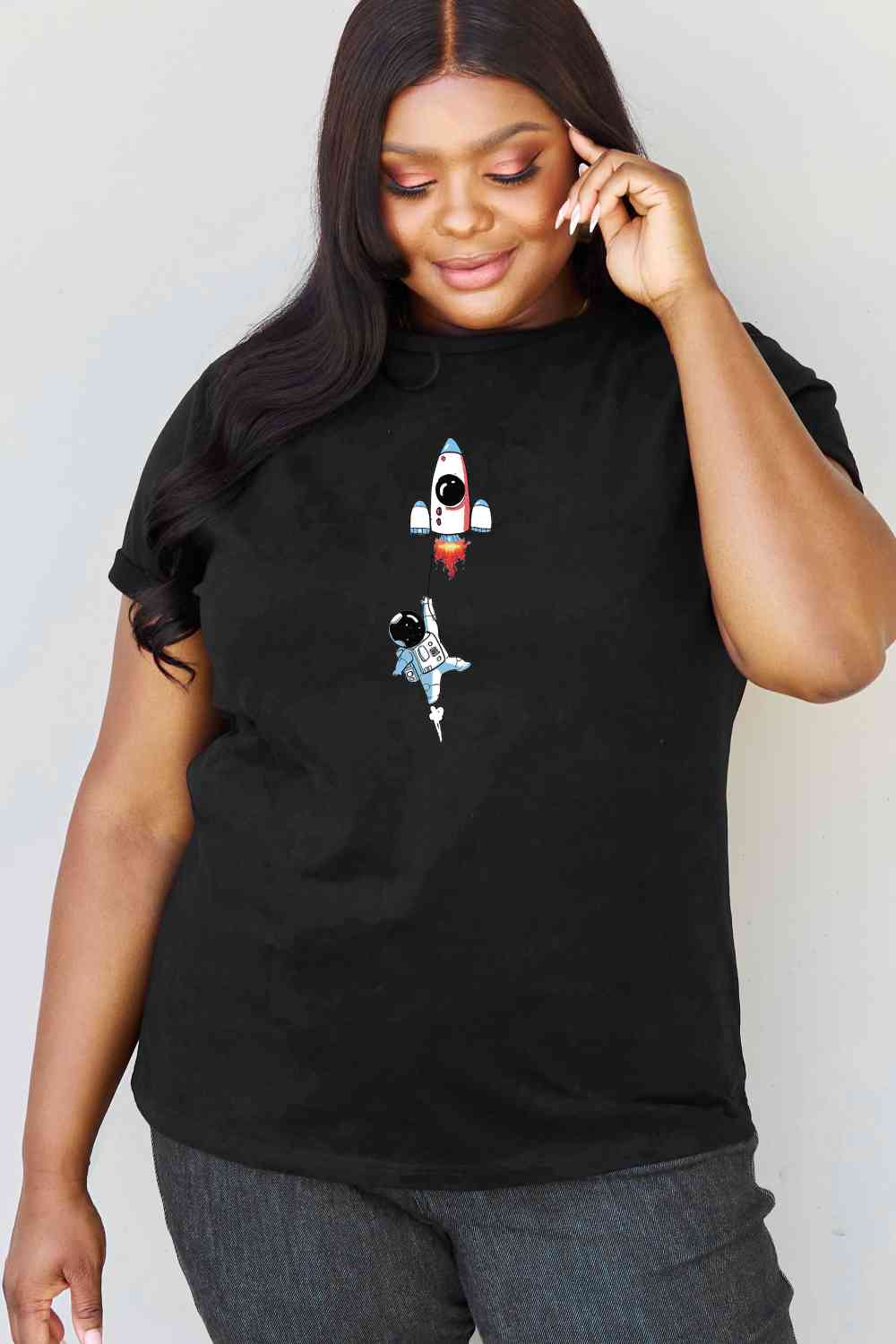 Simply Love Full Size Astronaut Graphic Cotton T-Shirt Women's T-Shirts - Tophatter Daily Deals