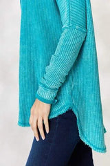 Zenana Oversized Washed Waffle Long Sleeve Top Blouses - Tophatter Daily Deals