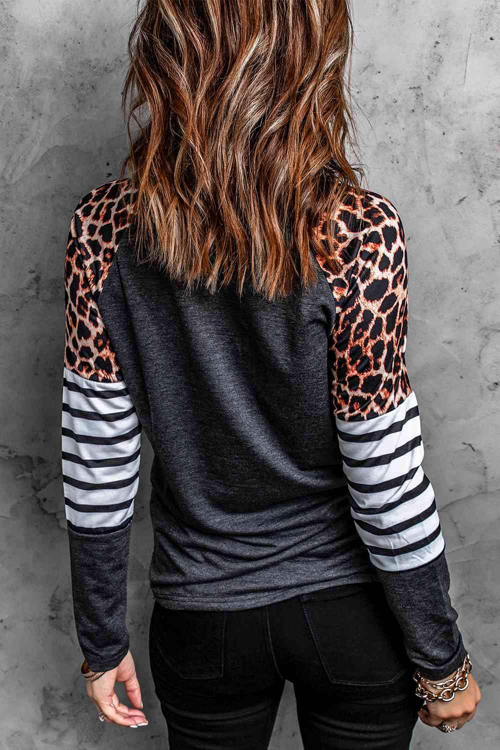 Leopard Striped Raglan Sleeve Top Women's T-Shirts - Tophatter Daily Deals