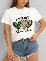 Lucky Clover Round Neck Short Sleeve T-Shirt Women's T-Shirts - Tophatter Daily Deals