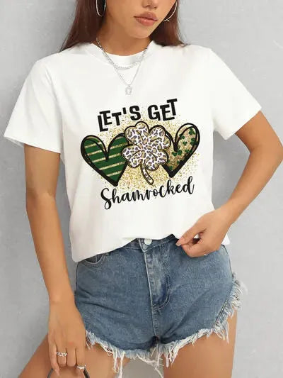 Lucky Clover Round Neck Short Sleeve T-Shirt Women's T-Shirts - Tophatter Daily Deals