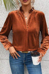 Notched Frill Detail Long Sleeve Blouse Blouses - Tophatter Daily Deals