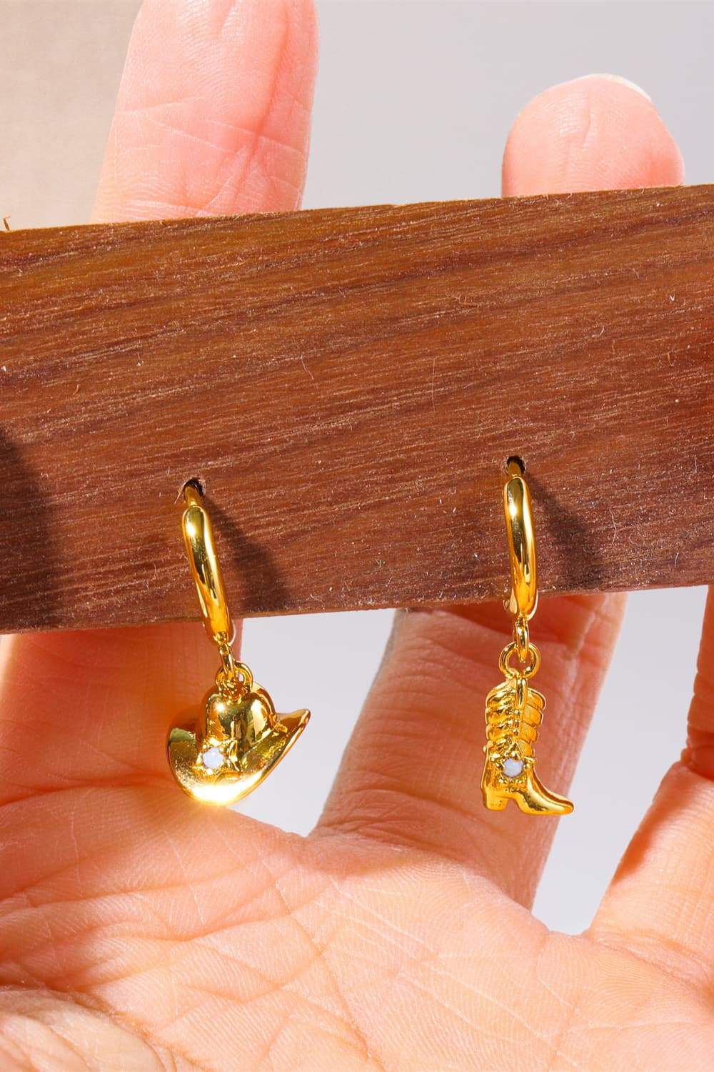 Hat & Boot Shape Asymmetrical Copper 14K Gold Plated Earrings Earrings - Tophatter Daily Deals