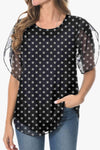 Printed Round Neck Curved Hem Blouse Black Blouses - Tophatter Daily Deals