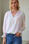 Notched Neck Flounce Sleeve Blouse Multicolor Blouses - Tophatter Daily Deals