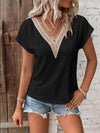 Eyelet V-Neck Short Sleeve T-Shirt Black Women's T-Shirts - Tophatter Daily Deals