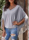 Fringe Trim Center Seam Dolman Sleeve Top Blouses - Tophatter Daily Deals