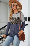 Leopard Striped Round Neck T-Shirt Dusty Blue Women's T-Shirts - Tophatter Daily Deals