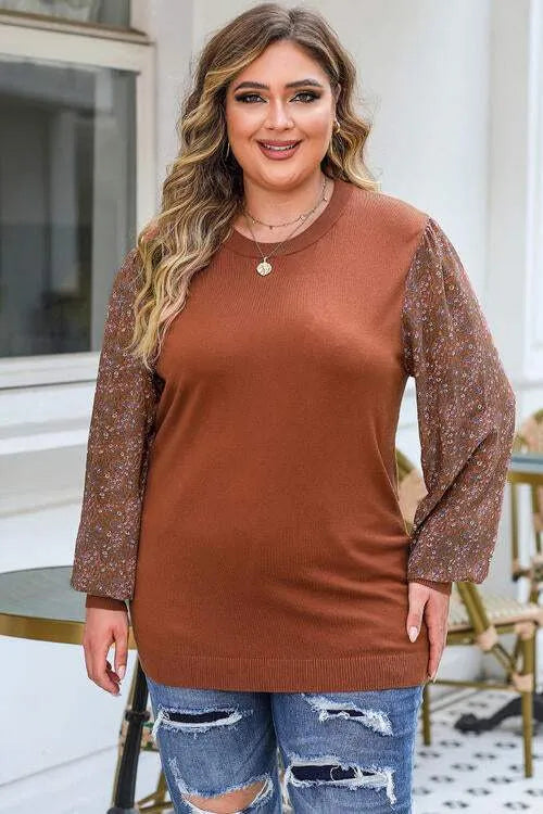 Plus Size Printed Dropped Shoulder Round Neck Blouse Blouses - Tophatter Daily Deals