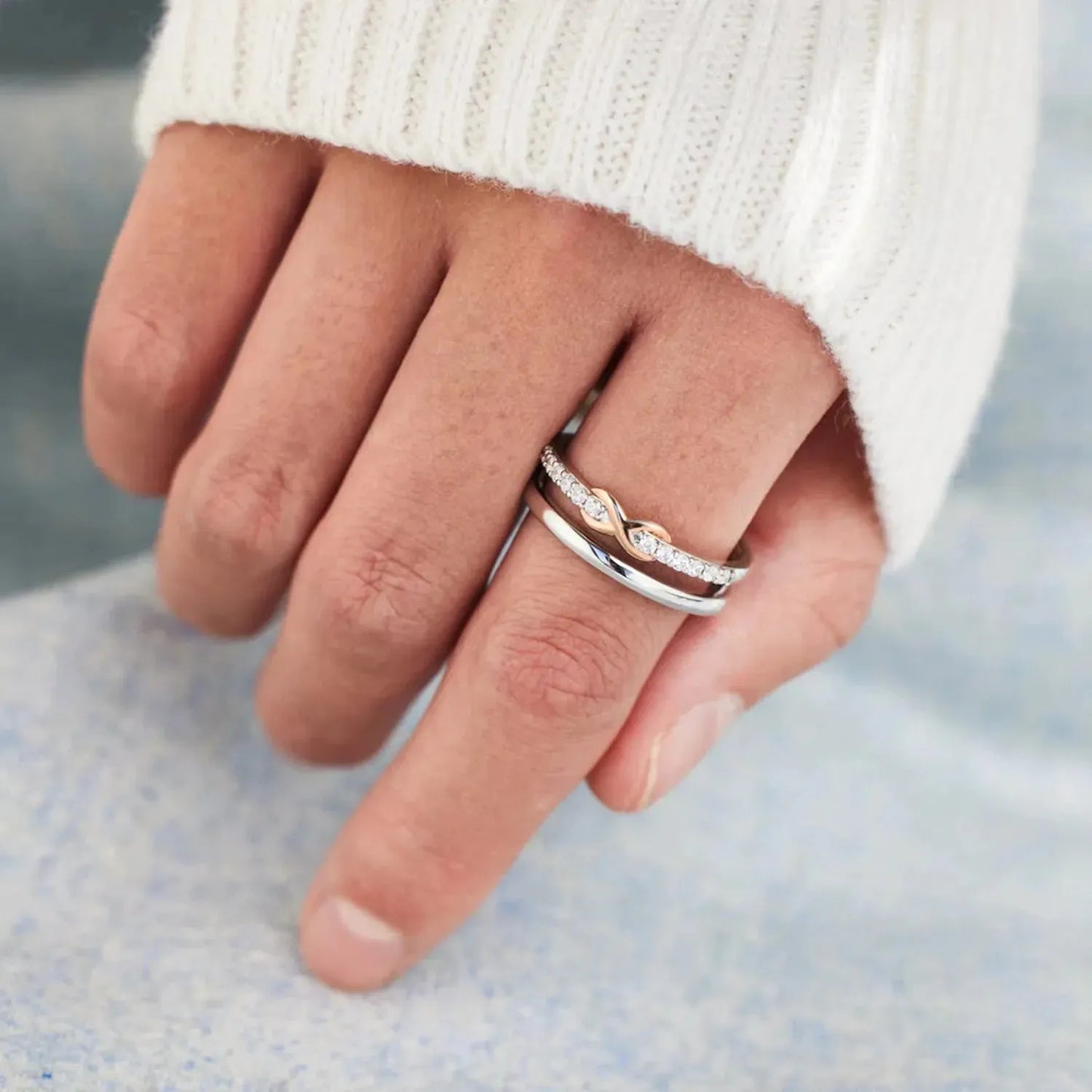 Double-Layered Zircon 925 Sterling Silver Ring Rings - Tophatter Daily Deals