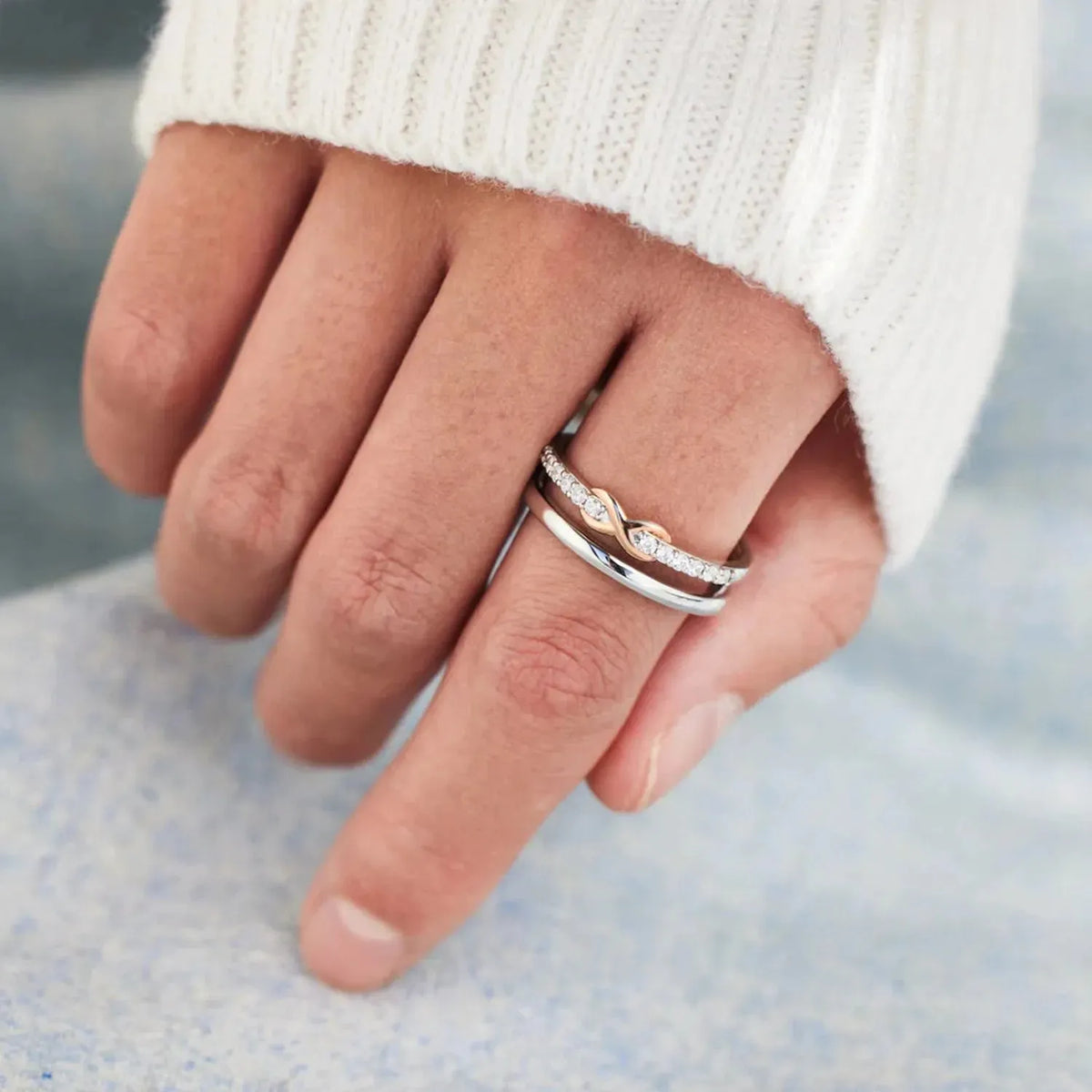 Double-Layered Zircon 925 Sterling Silver Ring Rings - Tophatter Daily Deals