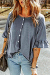 Button Front Flounce Sleeve Tee Dark Navy Women's T-Shirts - Tophatter Daily Deals