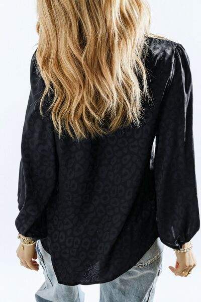 Leopard V-Neck Balloon Sleeve Blouse Blouses - Tophatter Daily Deals