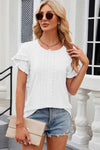 Eyelet Round Neck Petal Sleeve T-Shirt Women's T-Shirts - Tophatter Daily Deals