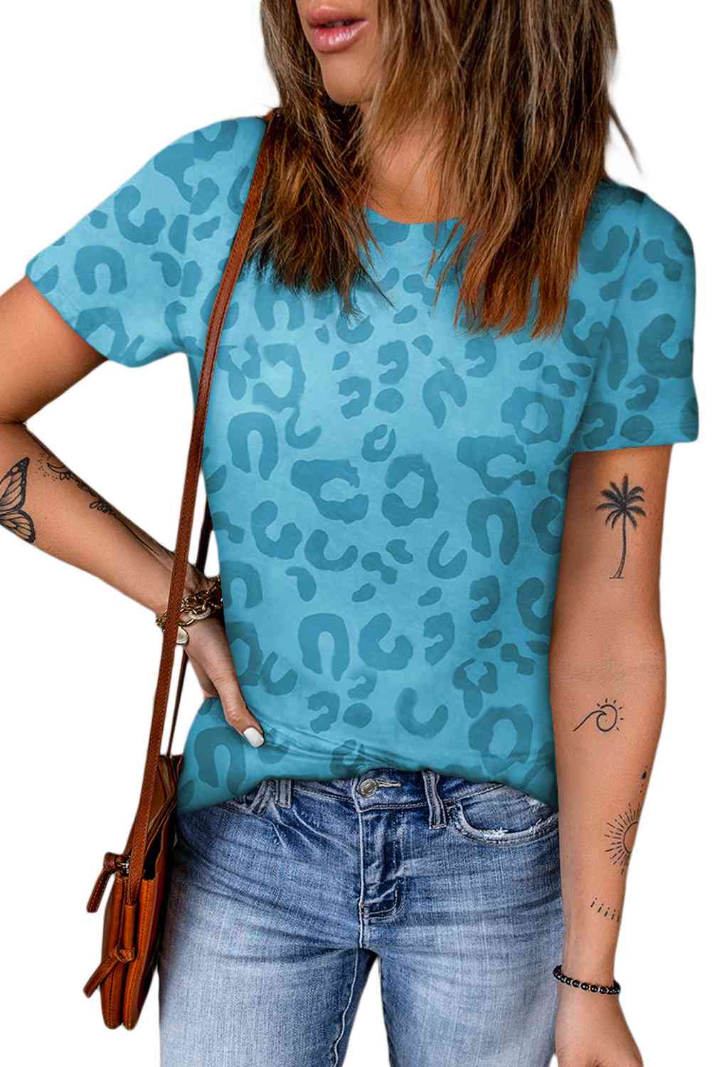 Leopard Round Neck Tee Women's T-Shirts - Tophatter Daily Deals