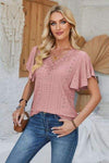 Eyelet Applique V-Neck Cap Sleeve T-Shirt Women's T-Shirts - Tophatter Daily Deals