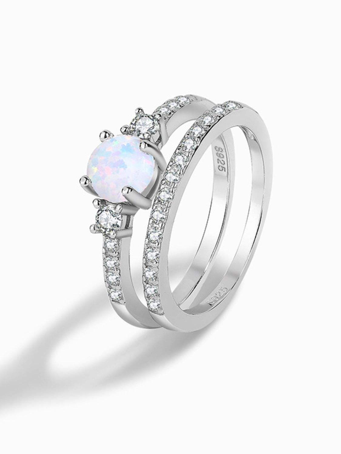 925 Sterling Silver Opal Split Shank Ring Opal - Tophatter Daily Deals